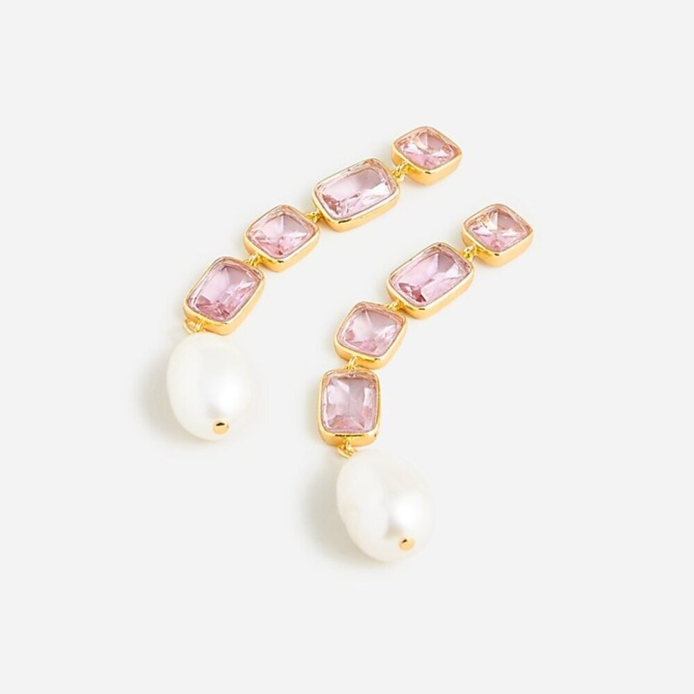 J. Crew Lavender Crystal-and-pearl drop gold earrings